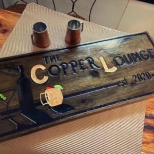 Dark Stain Sign with Gold Fill