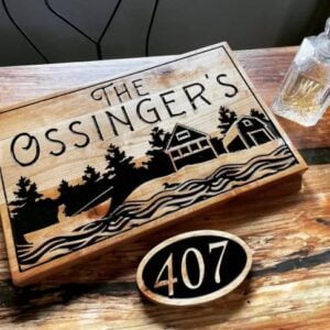 Lake House Sign with Fishing Boat Imagery