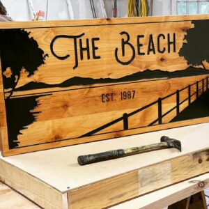 Lake House Sign with Beach Imagery