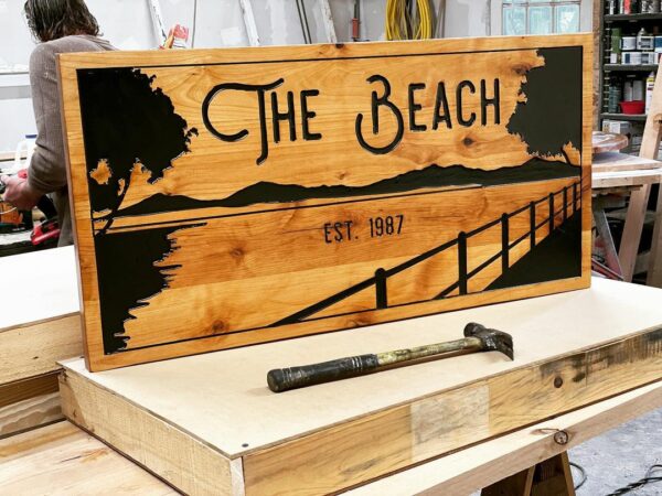Lake House Sign with Beach Imagery
