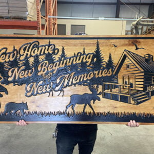Cabin Sign with Wildlife Scenery