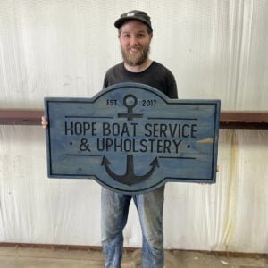 Double Sided Restaurant Sign with Blue Wash