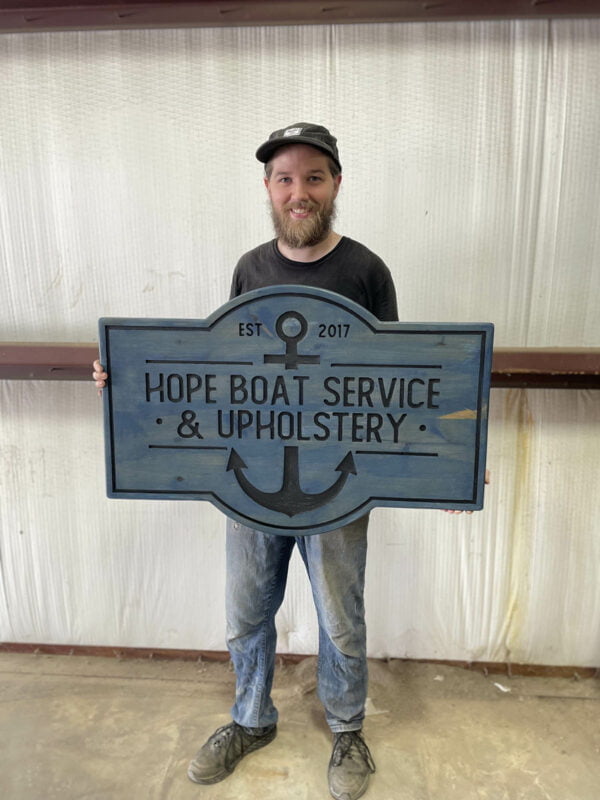 Double Sided Restaurant Sign with Blue Wash