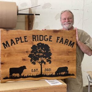 Farm Sign with Tree Imagery and Unique Edge