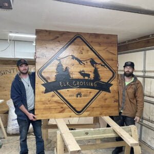 Large Rustic Sign with Mountain Imagery