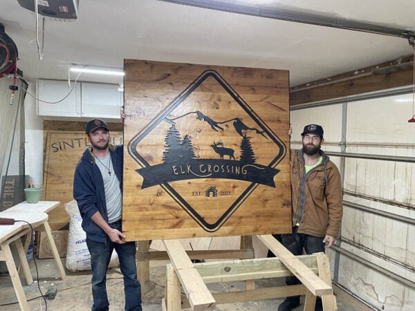 Large Rustic Sign with Mountain Imagery