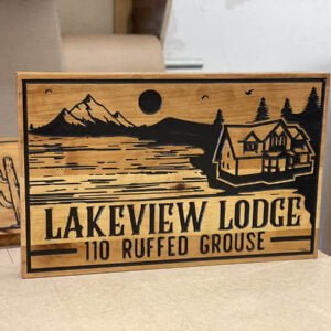 Lodge Driveway Sign with Lake Imagery