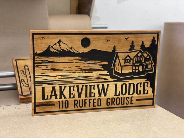 Lodge Driveway Sign with Lake Imagery