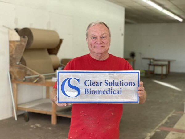 Logo Sign with Blue Text